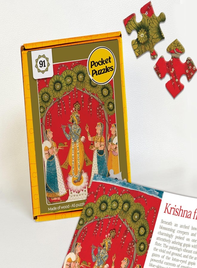 91Knots - Krishna with Flute & Gopis 140-Piece Wooden Jigsaw Puzzle for Adults & Kids 5+ Years | Indian Artwork Puzzle | Mindfulness Brain Teaser | Focus Builder | New Year Gifting - Image 1